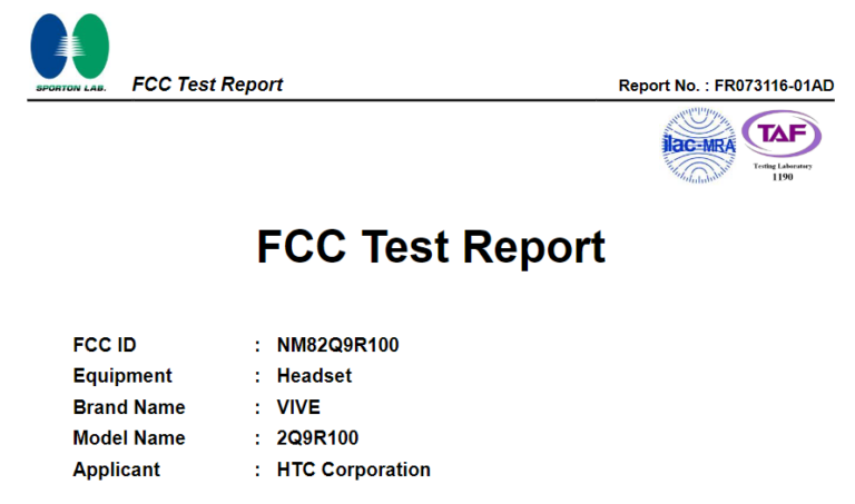 Новые очки HTC прошли сертификацию FCC